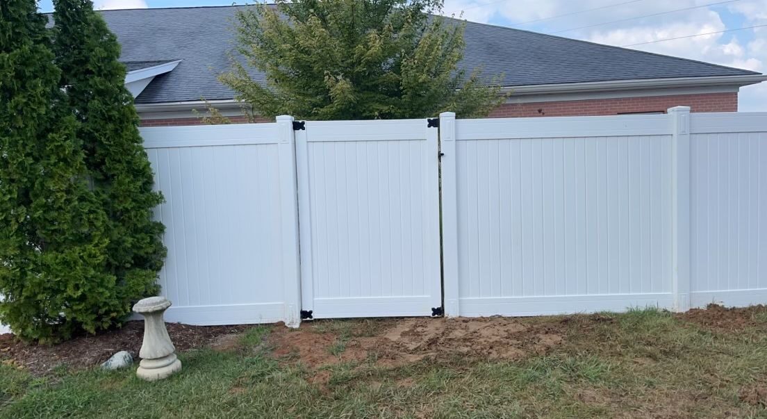 Tall white vinyl privacy fence installation — S&S Fencing, Kentucky