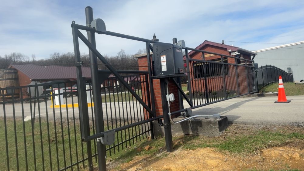 Custom commercial entrance gate at Four Roses Distillery, Clermont KY